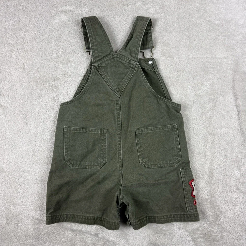 Vintage Retro Peanuts Baby Snoopy Woodstock Olive Green Overalls Cargo 24M